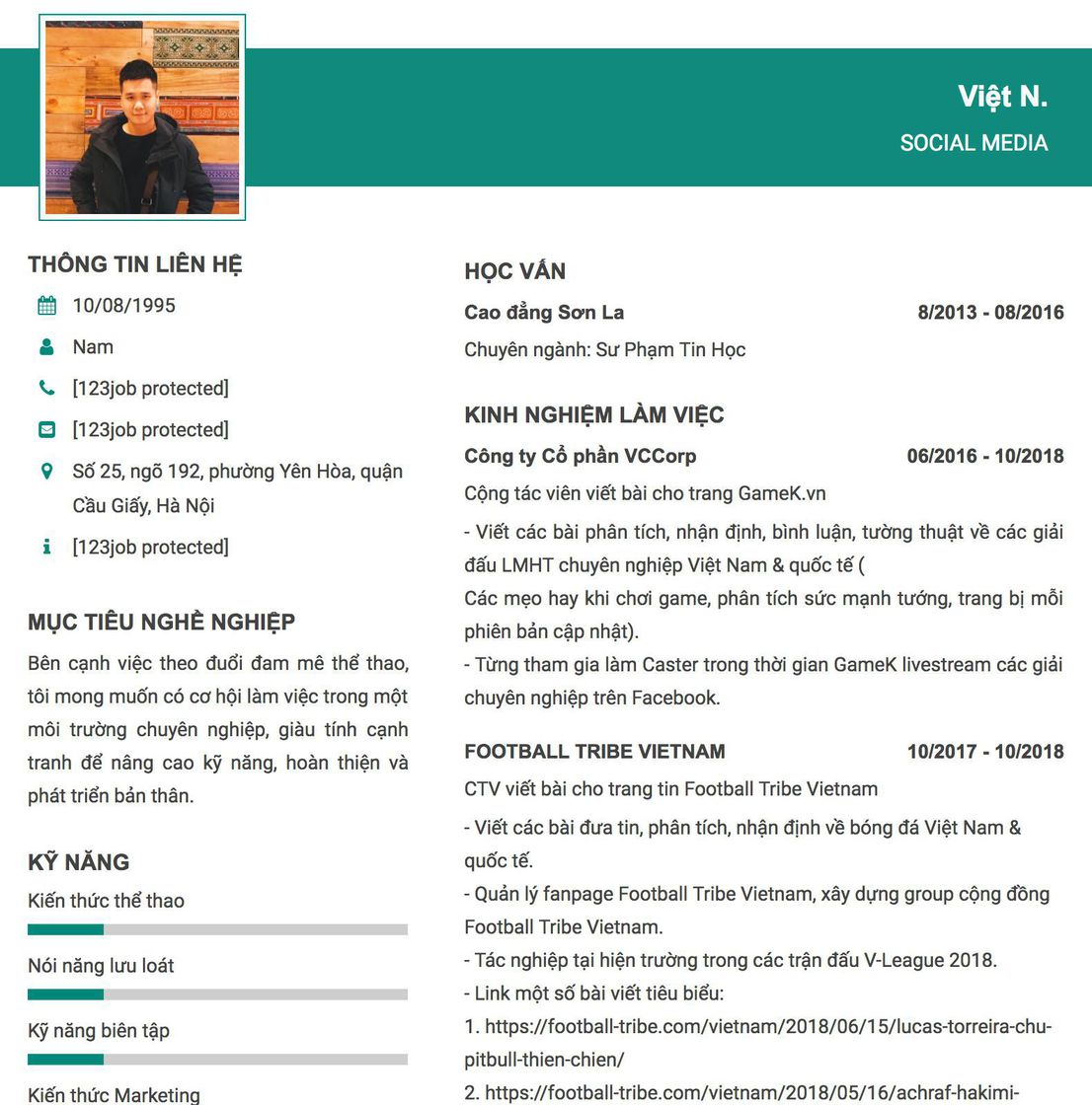 Gợi ý cách viết Mẫu CV tham khảo Social Media 