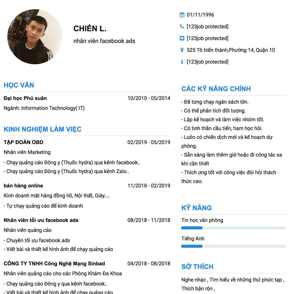 Gợi ý cách viết Mẫu CV tham khảo nhân viên facebook ads 