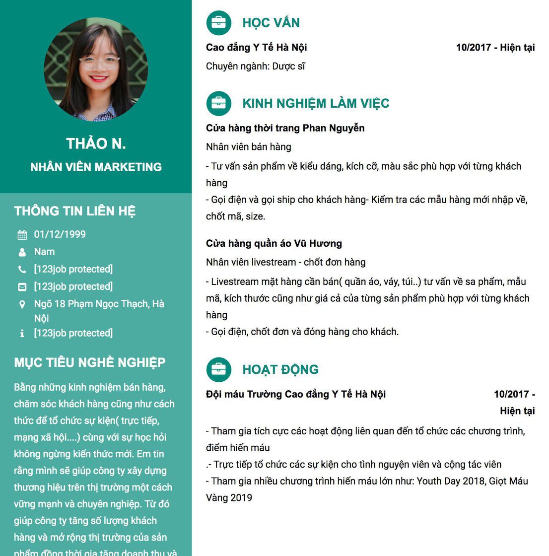 Gợi ý cách viết Mẫu CV tham khảo NHÂN VIÊN MARKETING 