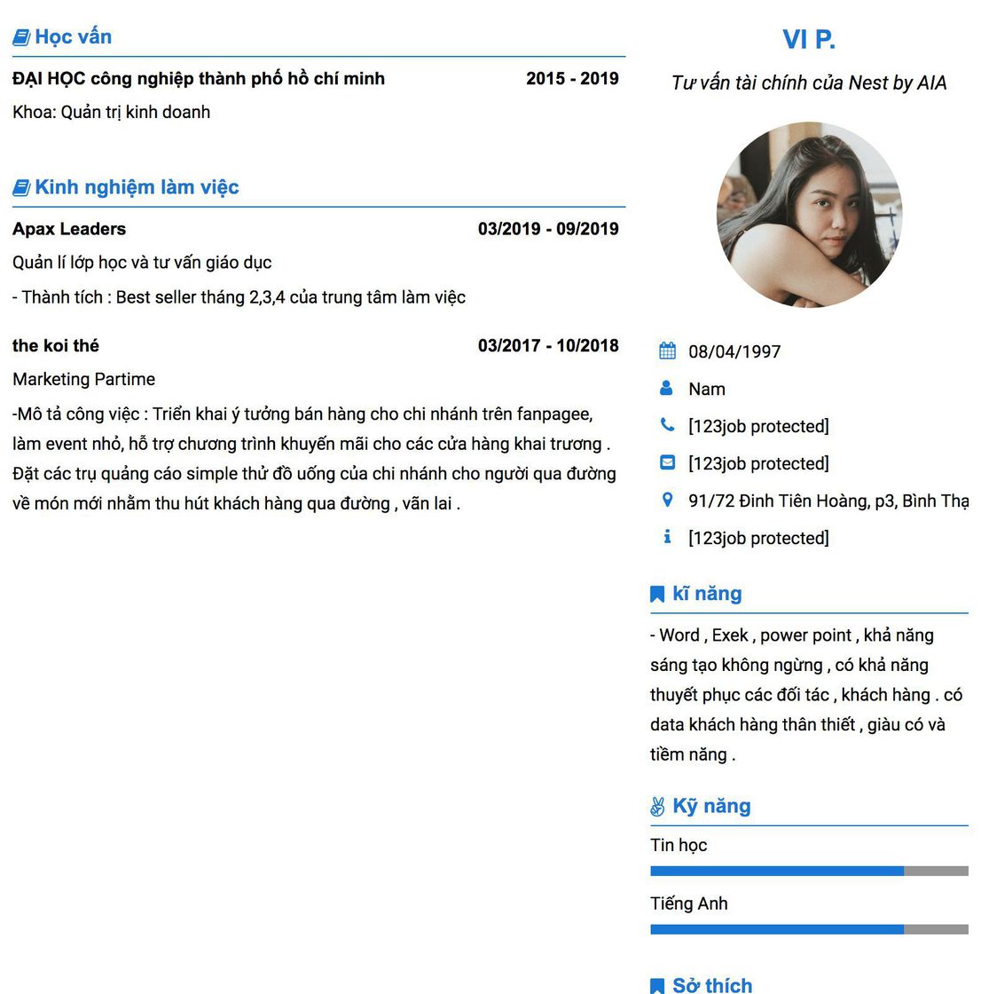 Gợi ý cách viết Mẫu CV tham khảo Tư vấn tài chính của Nest by AIA 