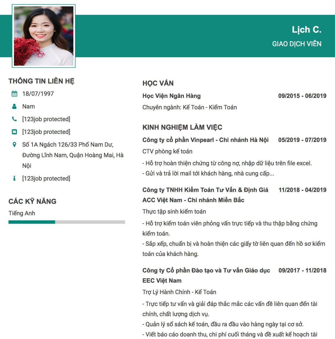 Gợi ý cách viết Mẫu CV tham khảo Giao dịch viên 