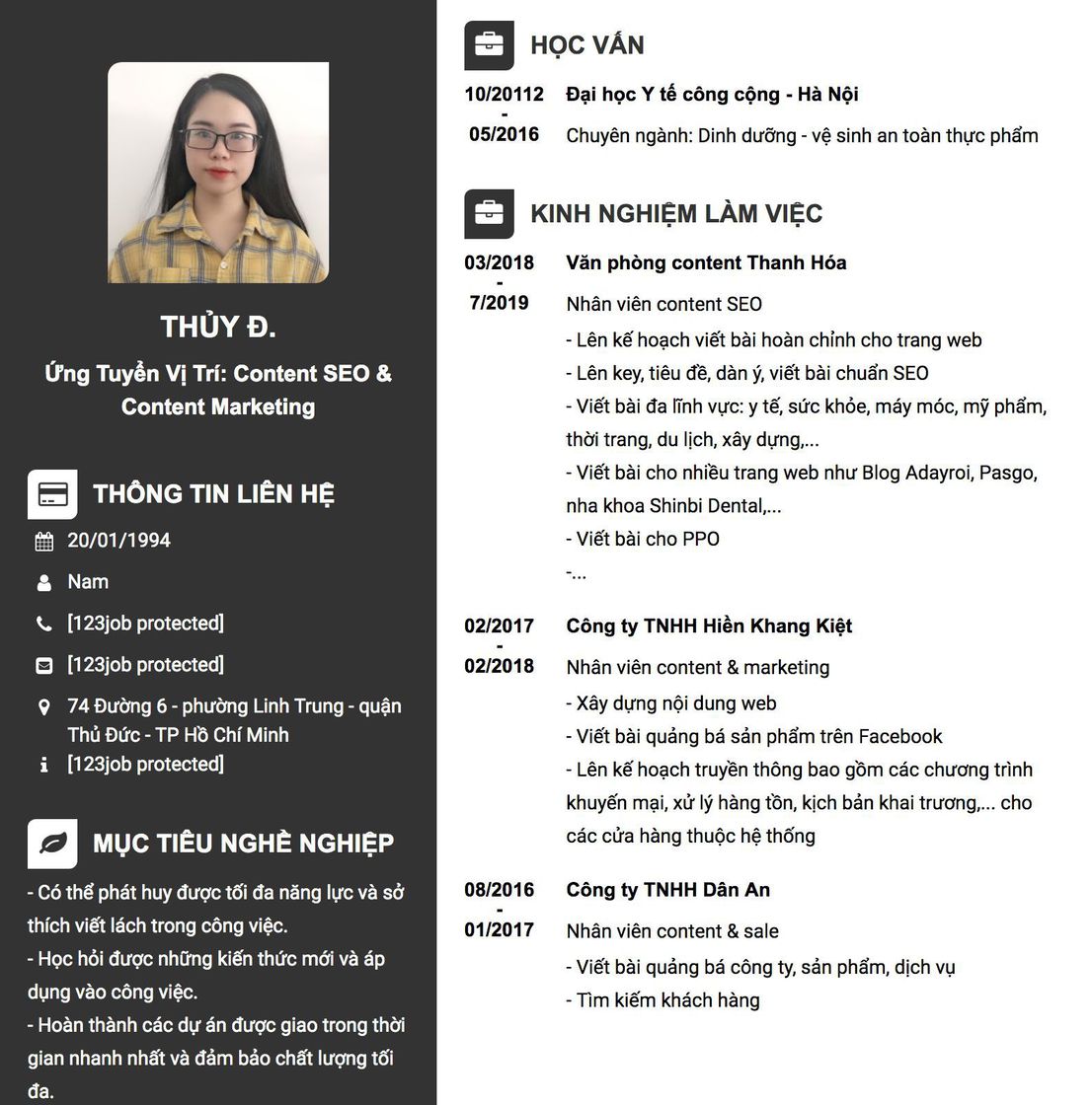 Gợi ý cách viết Mẫu CV tham khảo Ứng tuyển vị trí: Content SEO &amp; content marketing 