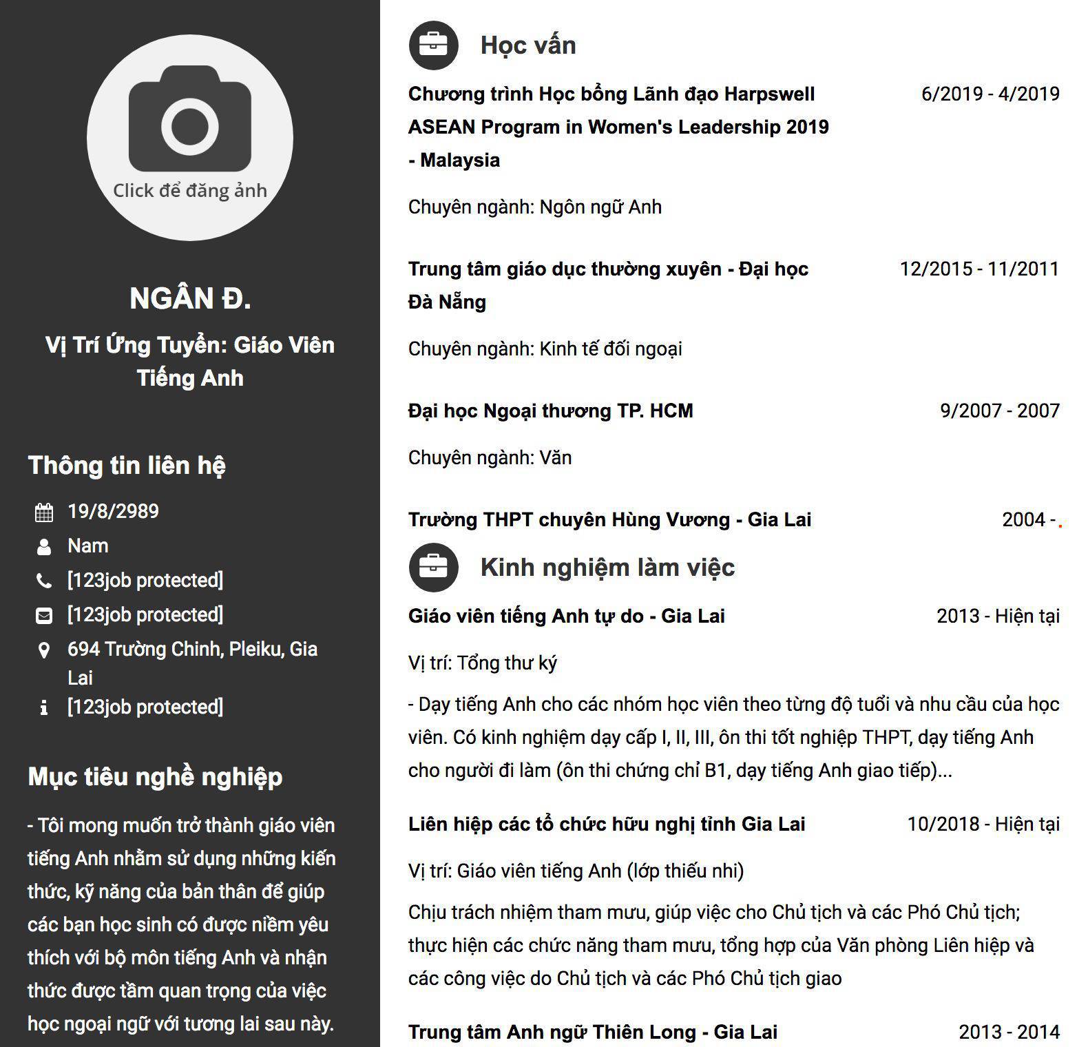 Gợi ý cách viết Mẫu CV tham khảo Vị trí ứng tuyển: Giáo viên tiếng Anh 