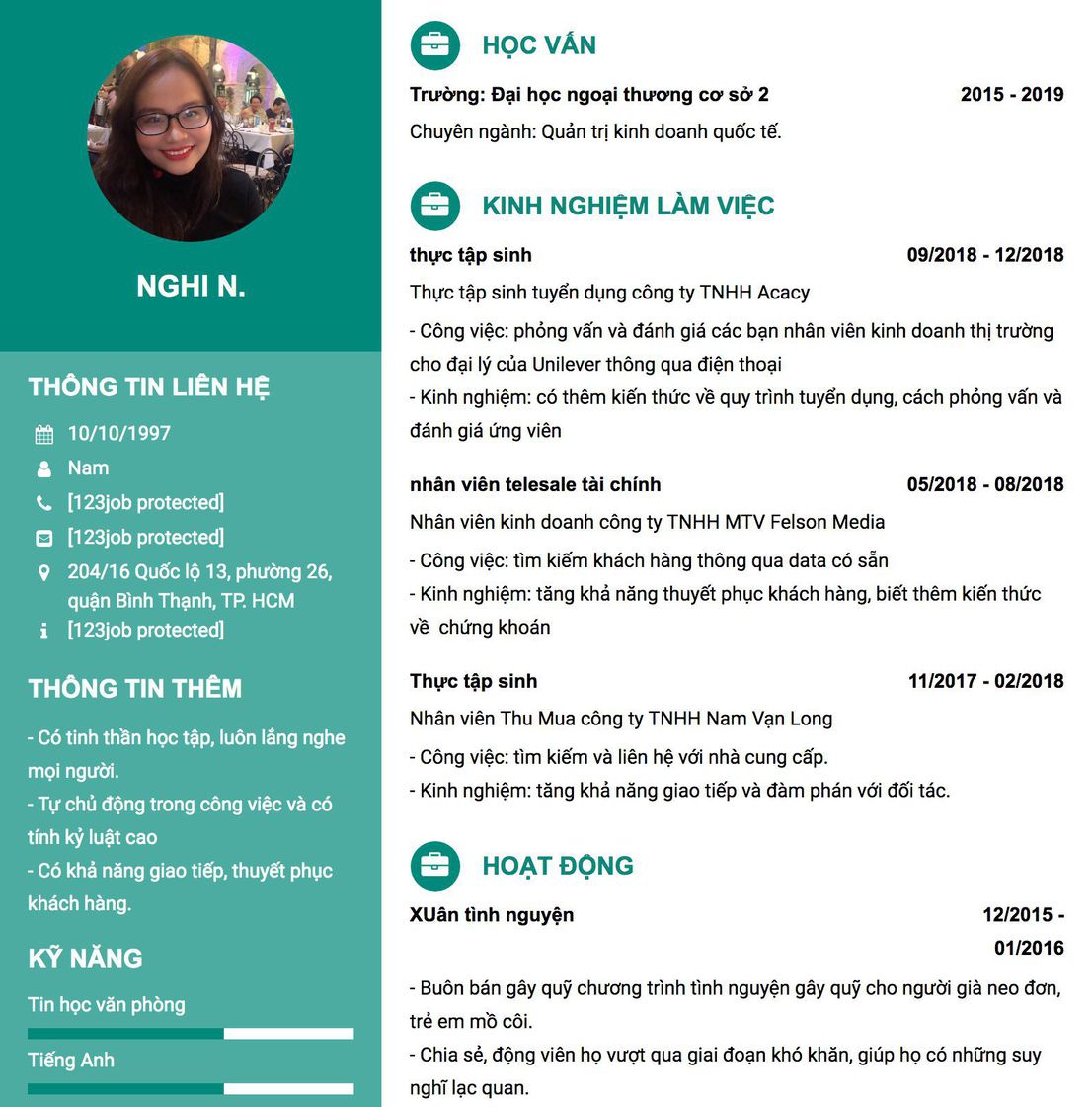 Gợi ý cách viết Mẫu CV tham khảo Thực tập sinh tuyển dụng công ty TNHH Acacy 