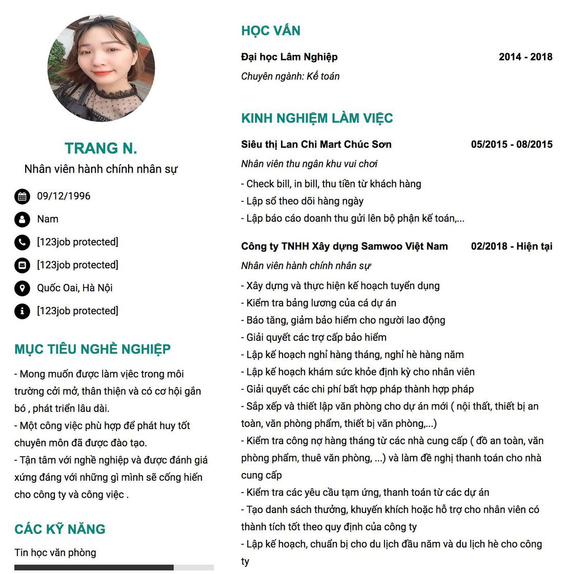 Gợi ý cách viết Mẫu CV tham khảo Nhân viên hành chính nhân sự 