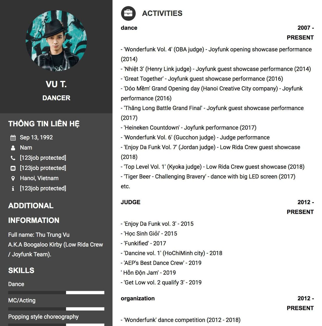 Gợi ý cách viết Mẫu CV tham khảo DANCER 