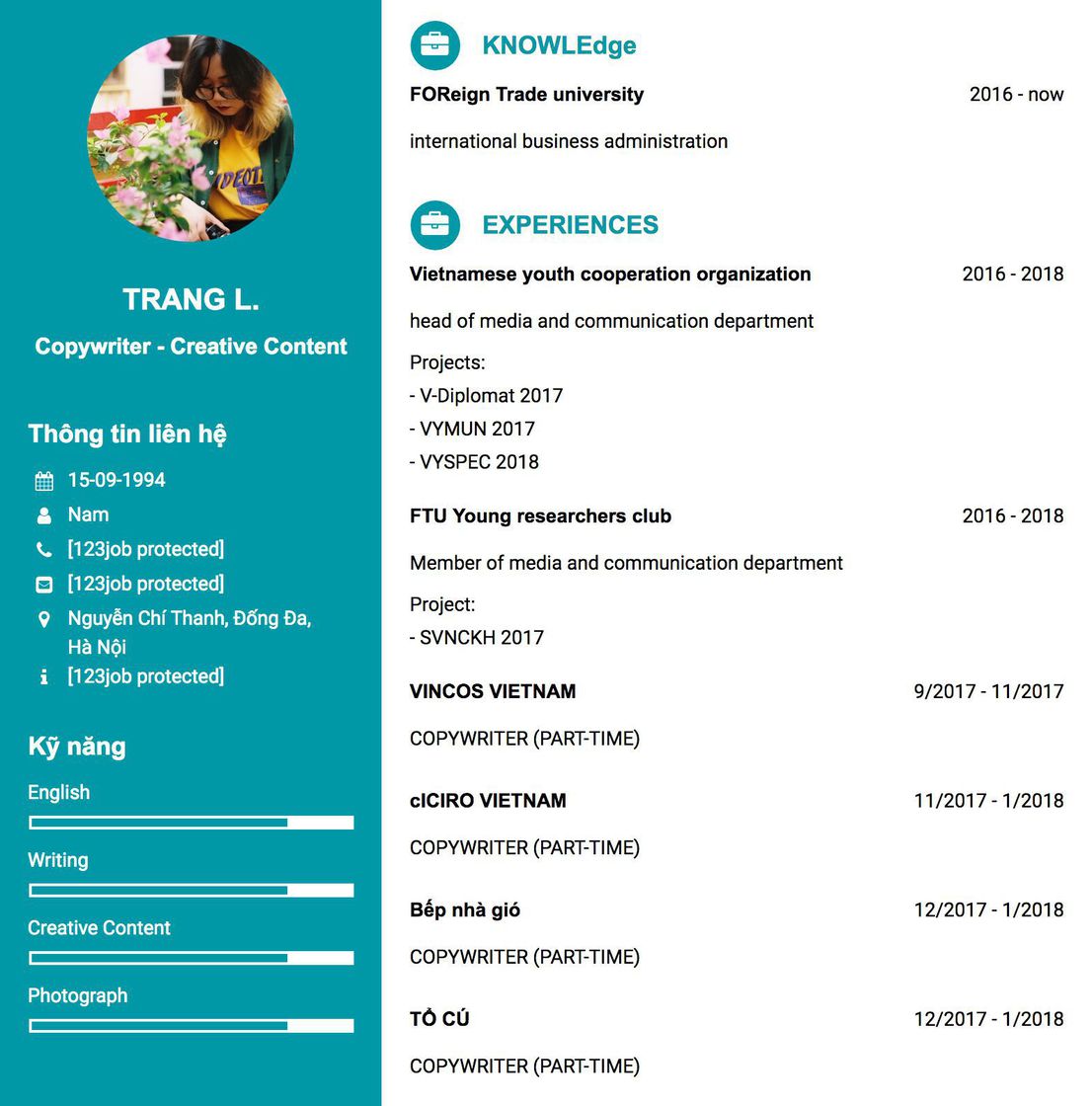 Gợi ý cách viết Mẫu CV tham khảo Copywriter - Creative Content 