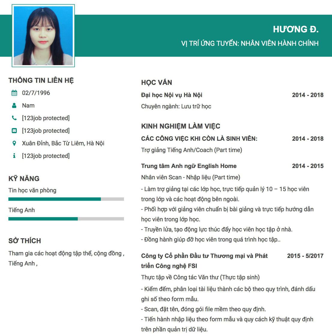 Gợi ý cách viết Mẫu CV tham khảo Vị trí ứng tuyển: Nhân viên Hành chính 