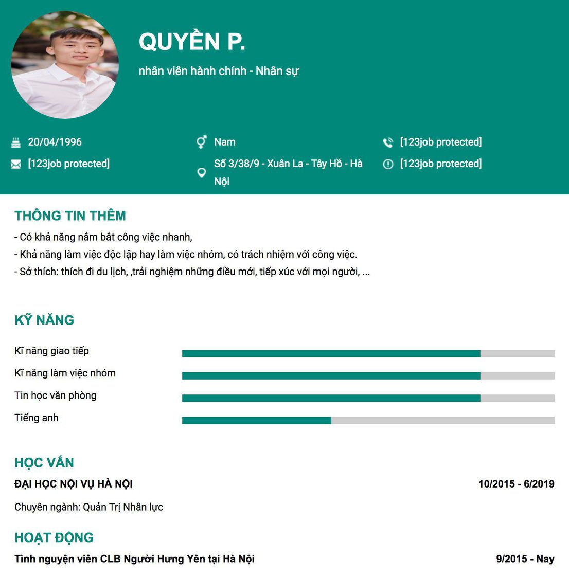 Gợi ý cách viết Mẫu CV tham khảo nhân viên hành chính - Nhân sự 