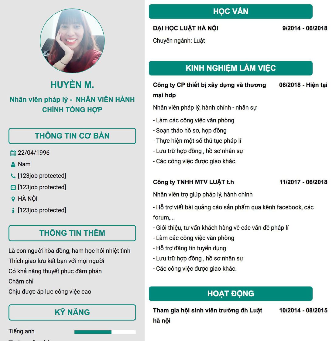 Gợi ý cách viết Mẫu CV tham khảo Nhân viên pháp lý -&nbsp; NHÂN VIÊN HÀNH CHÍNH TỔNG HỢP 