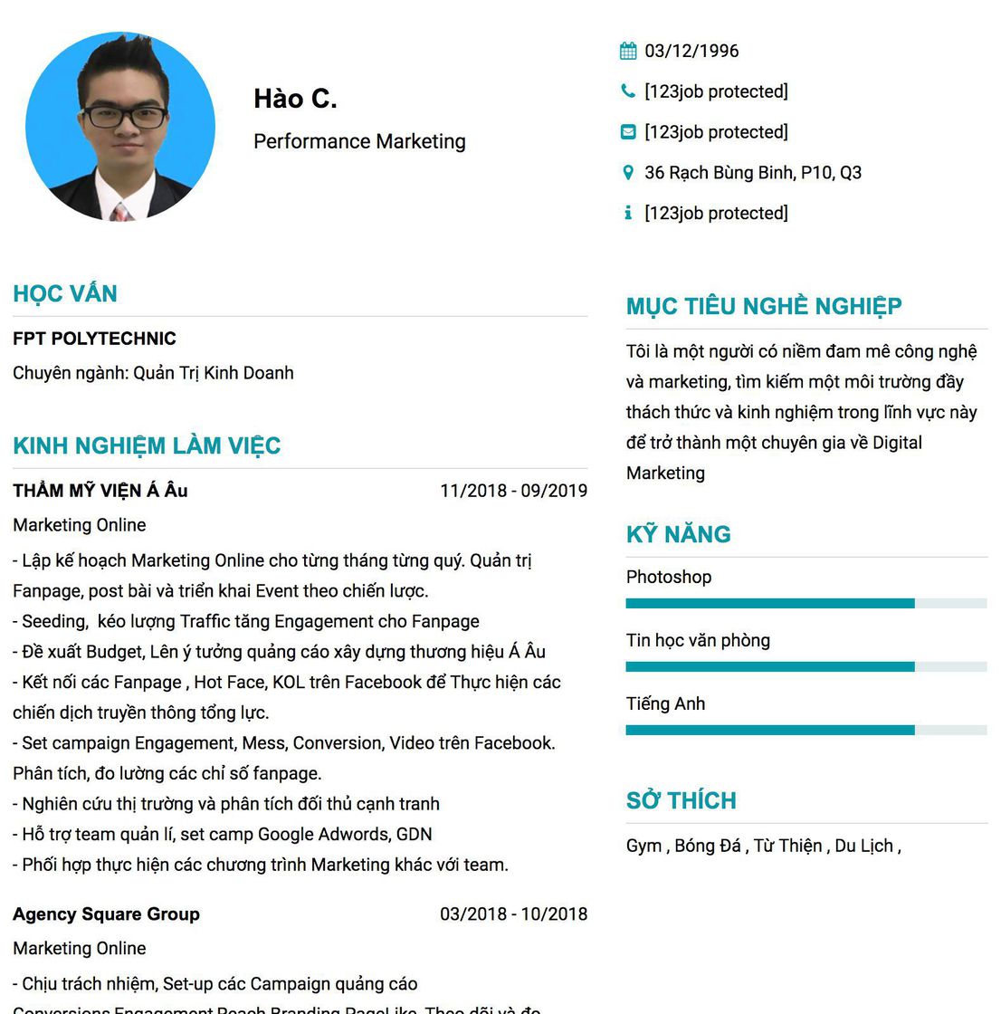 Gợi ý cách viết Mẫu CV tham khảo Performance Marketing 