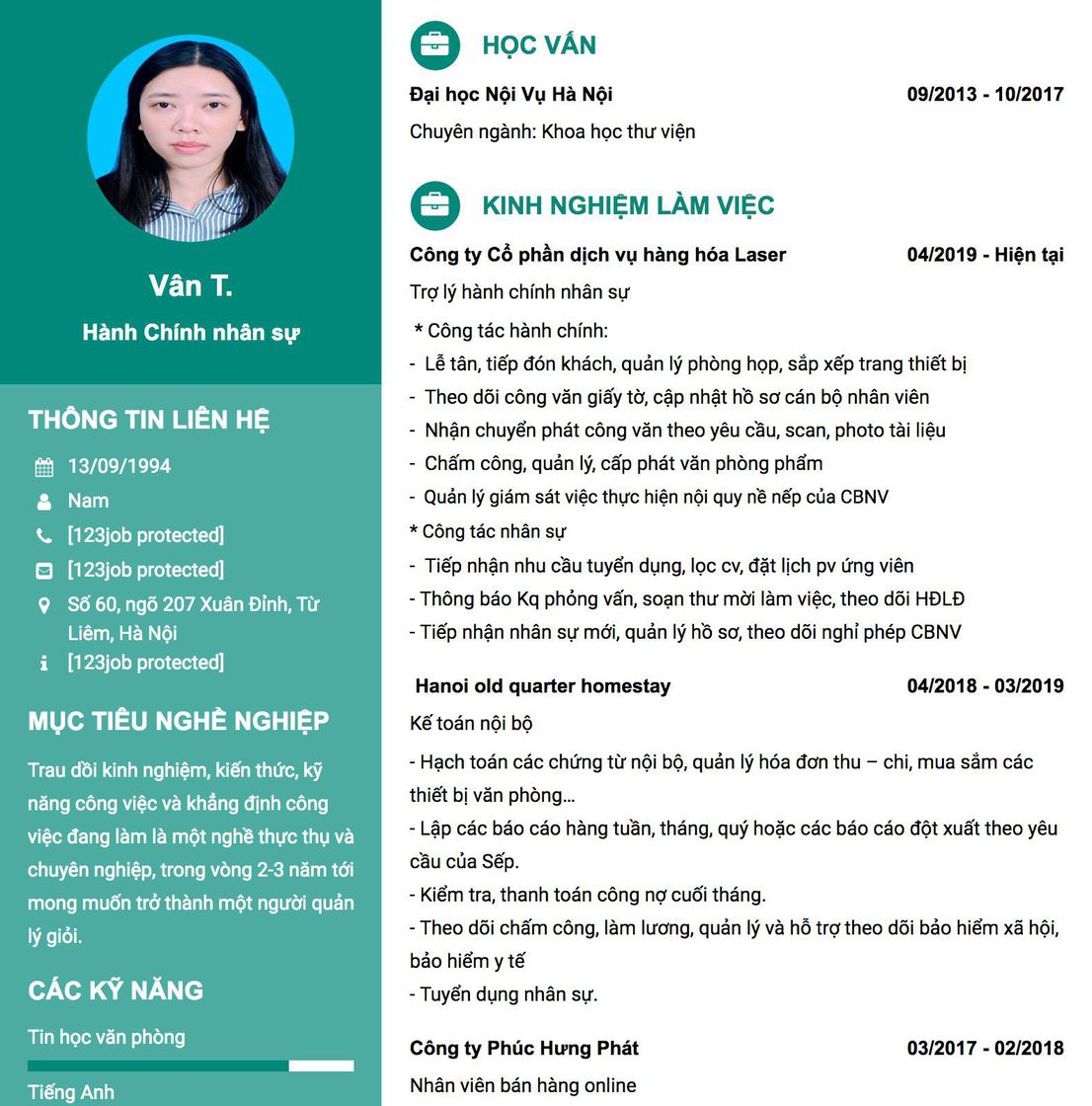 Gợi ý cách viết Mẫu CV tham khảo Hành Chính nhân sự 