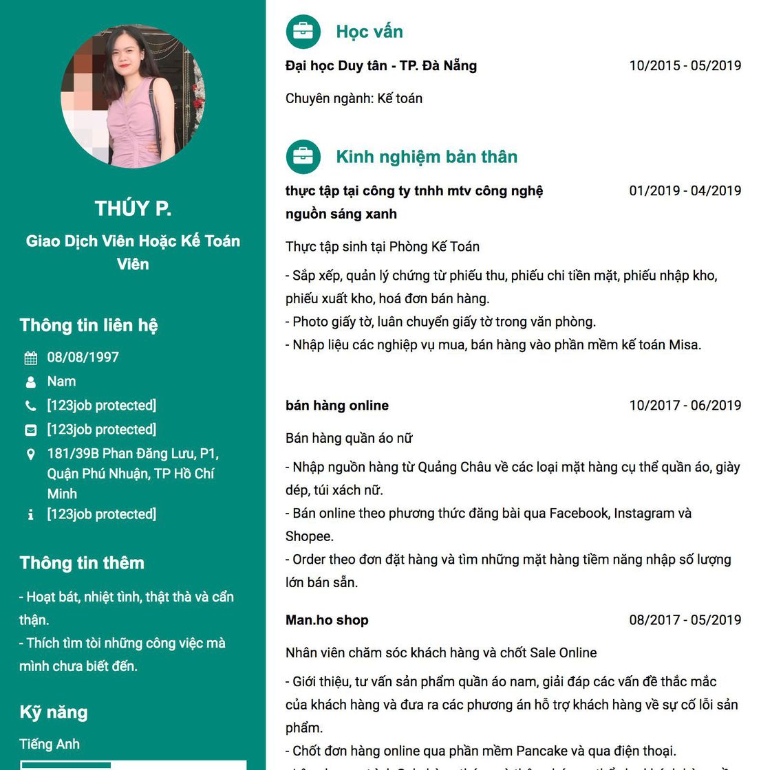 Gợi ý cách viết Mẫu CV tham khảo Giao dịch viên hoặc kế toán viên 