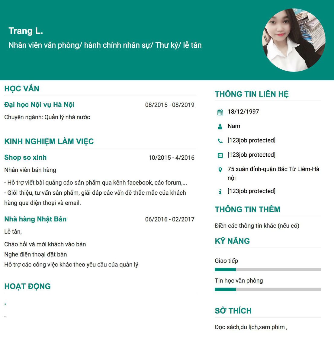 Gợi ý cách viết Mẫu CV tham khảo Nhân viên văn phòng/ hành chính nhân sự/ Thư ký/ lễ tân 