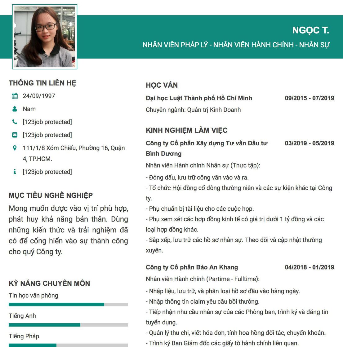 Gợi ý cách viết Mẫu CV tham khảo Nhân viên Pháp lý - nhân viên hành chính - nhân sự 