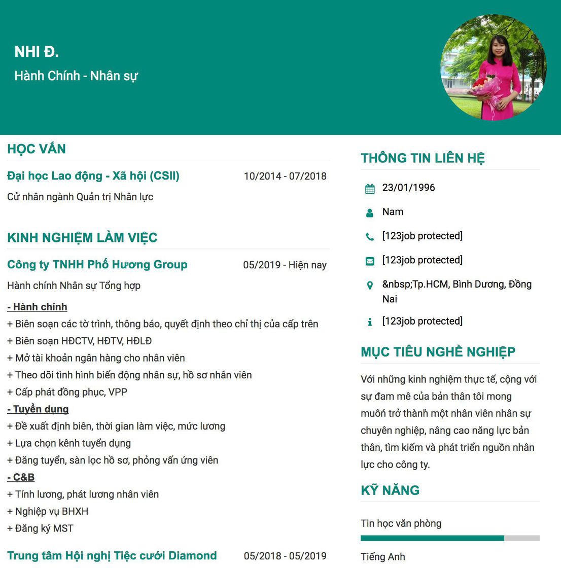 Gợi ý cách viết Mẫu CV tham khảo Hành Chính - Nhân sự 