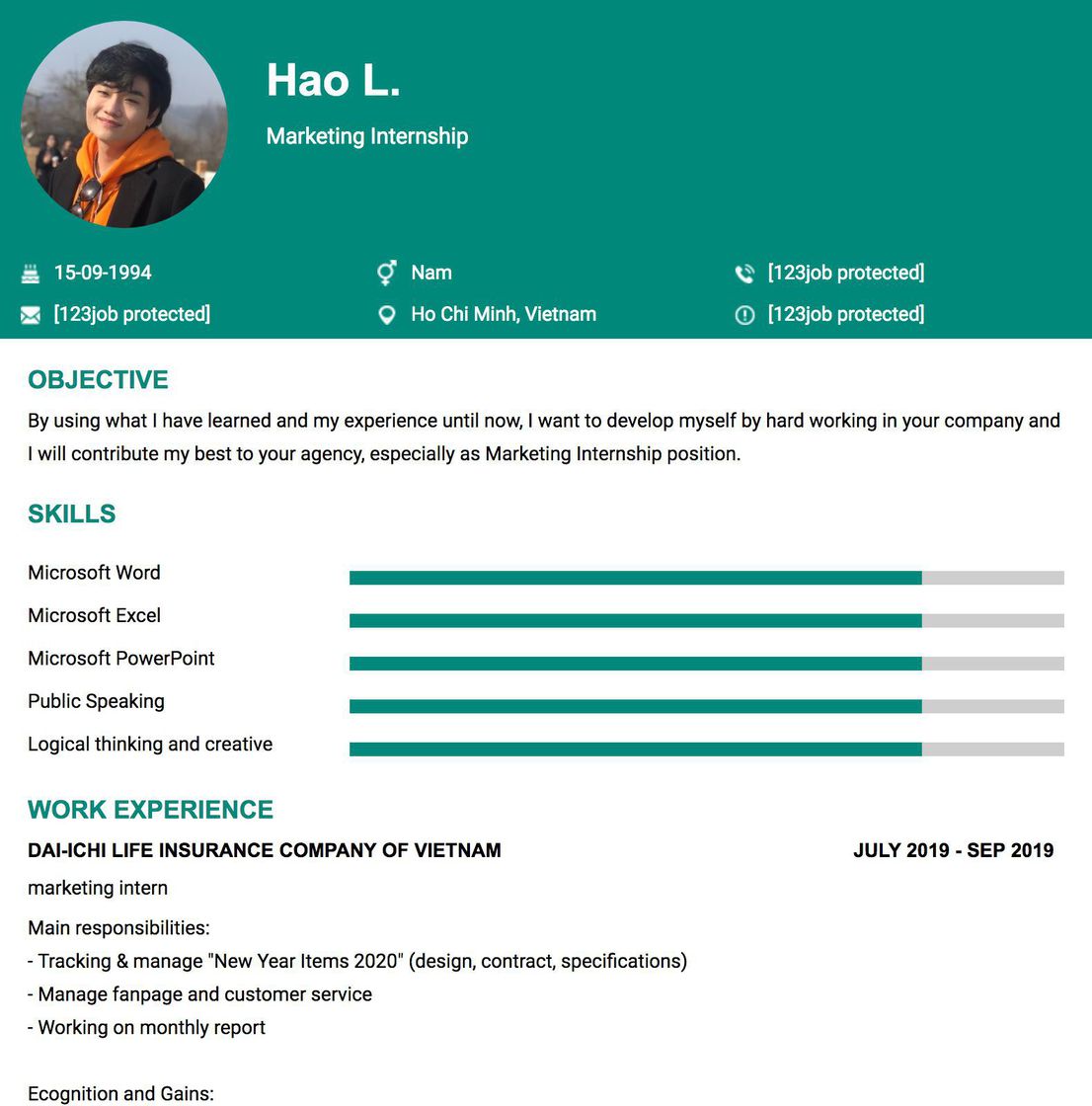 Gợi ý cách viết Mẫu CV tham khảo Marketing Internship 