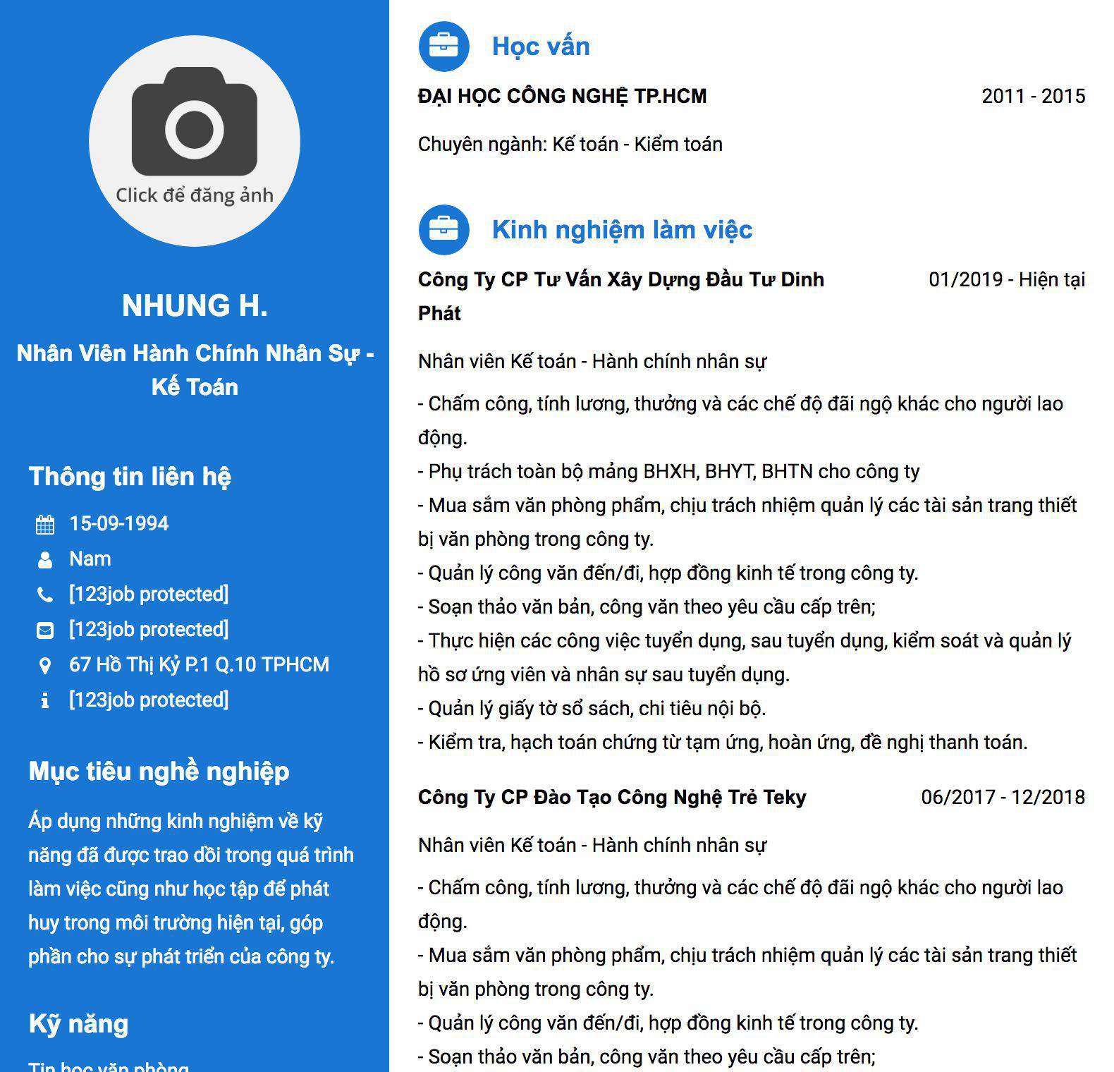 Gợi ý cách viết Mẫu CV tham khảo nhân viên Hành Chính Nhân sự - Kế Toán 