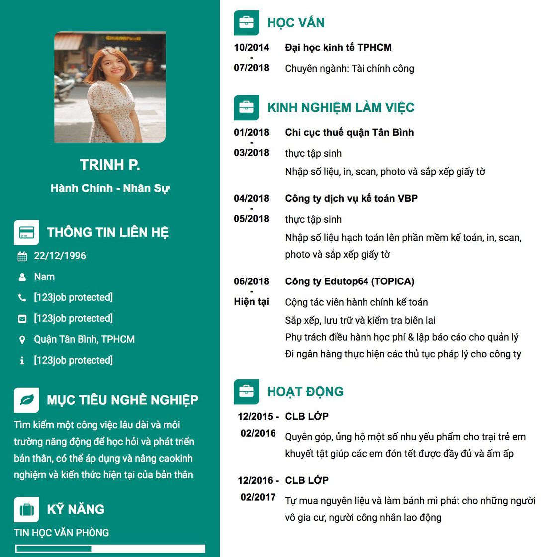 Gợi ý cách viết Mẫu CV tham khảo Hành chính - Nhân sự 