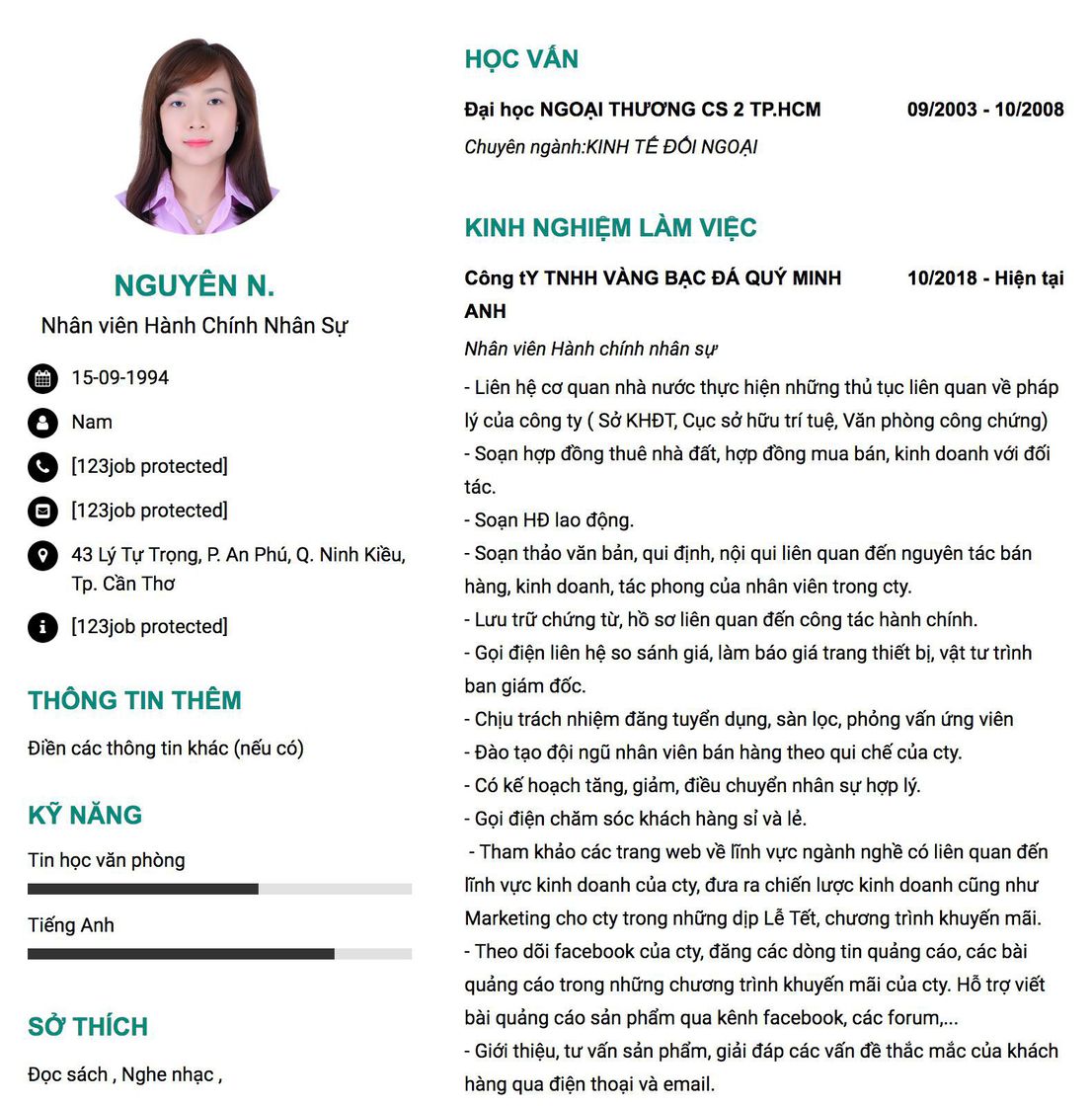 Gợi ý cách viết Mẫu CV tham khảo Nhân viên Hành Chính Nhân Sự 