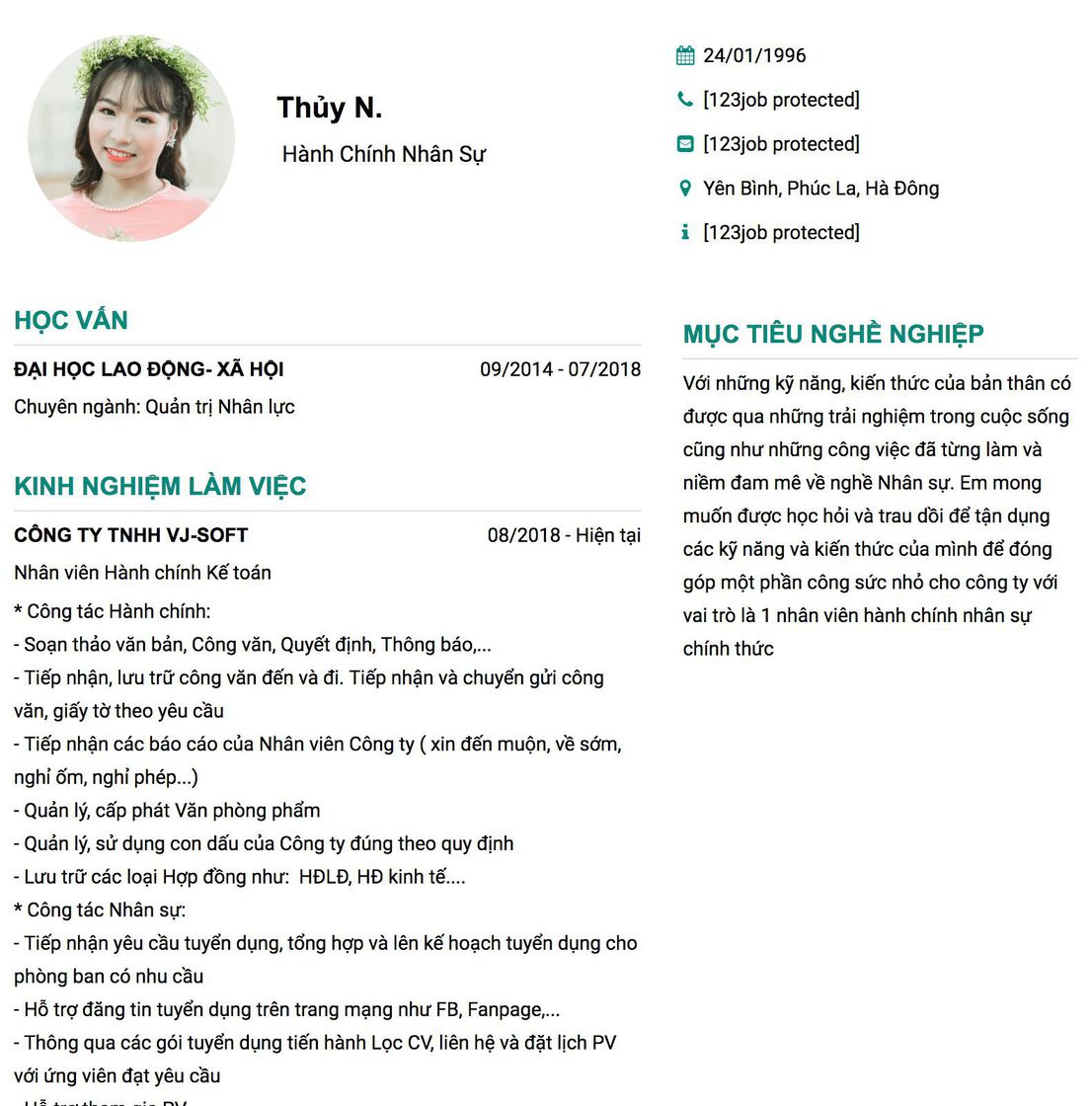 Gợi ý cách viết Mẫu CV tham khảo &nbsp;Hành Chính Nhân Sự 