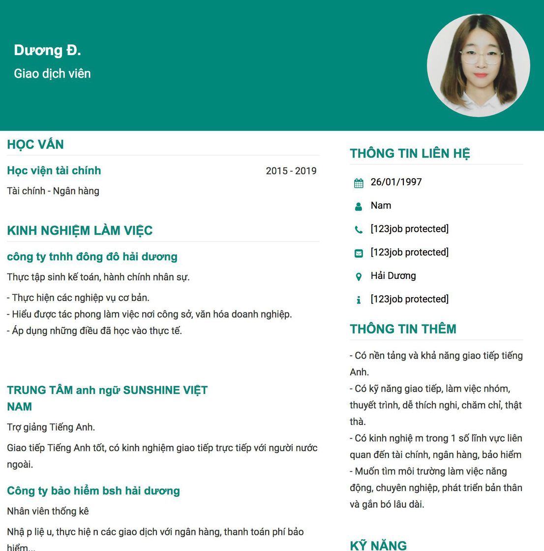 Gợi ý cách viết Mẫu CV tham khảo Giao dịch viên 