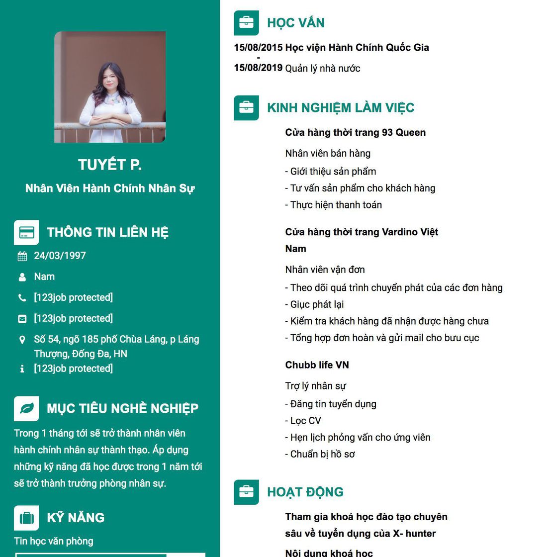 Gợi ý cách viết Mẫu CV tham khảo Nhân viên hành chính nhân sự 