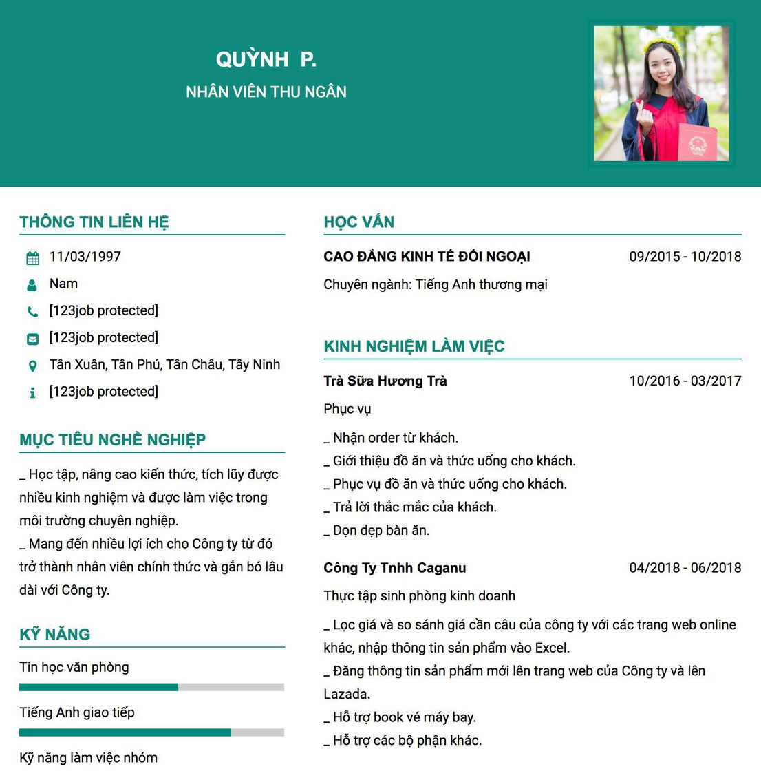 Gợi ý cách viết Mẫu CV tham khảo NHân viên thu ngân 