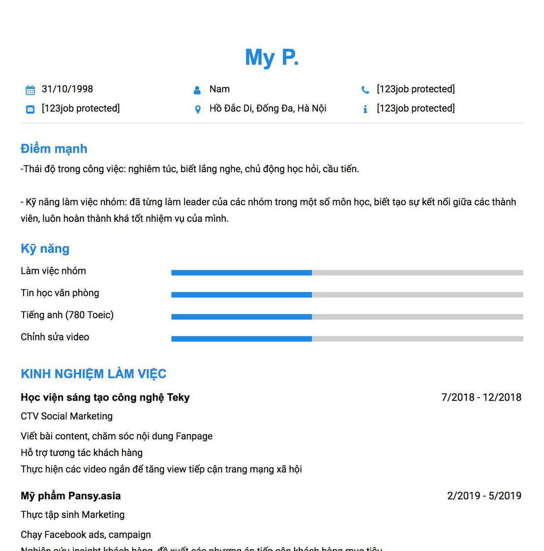 Gợi ý cách viết Mẫu CV tham khảo CTV Social Marketing 