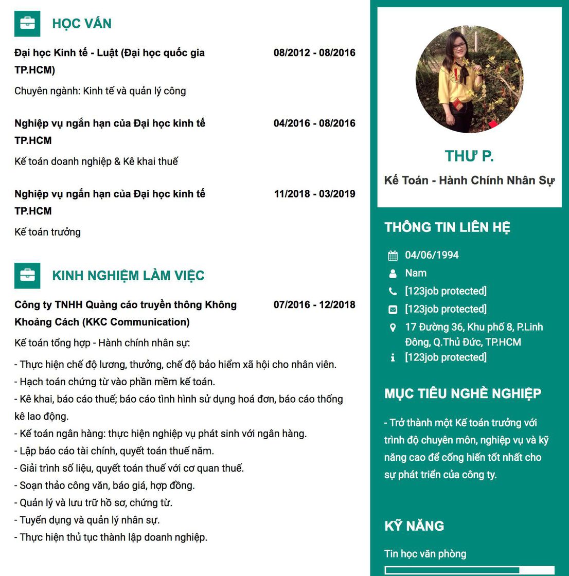 Gợi ý cách viết Mẫu CV tham khảo Kế toán - Hành chính nhân sự 