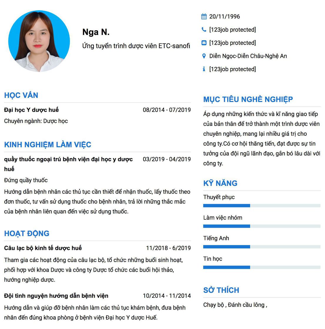 Gợi ý cách viết Mẫu CV tham khảo Ứng tuyển trình dược viên ETC-sanofi 