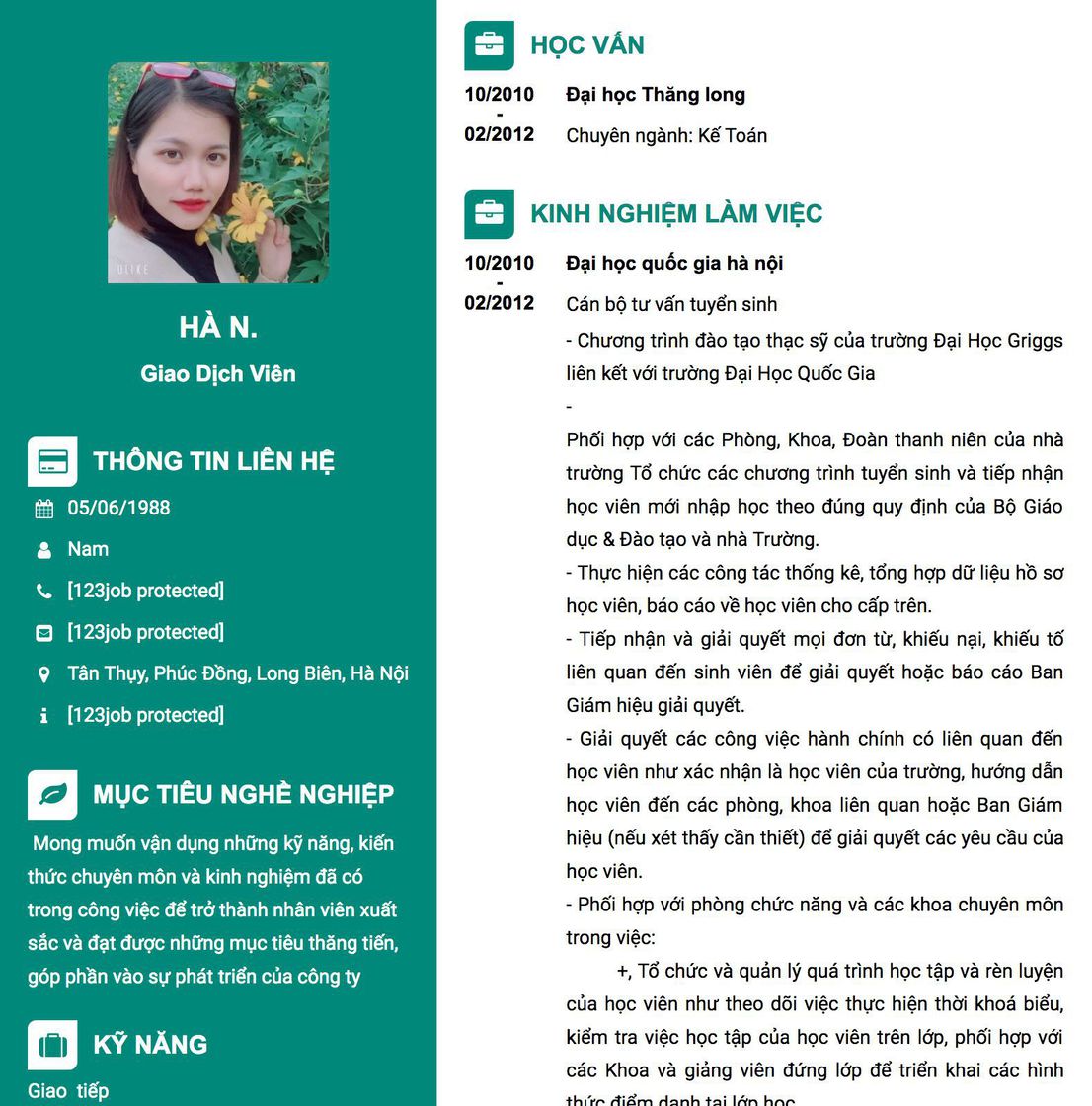 Gợi ý cách viết Mẫu CV tham khảo Giao dịch viên 