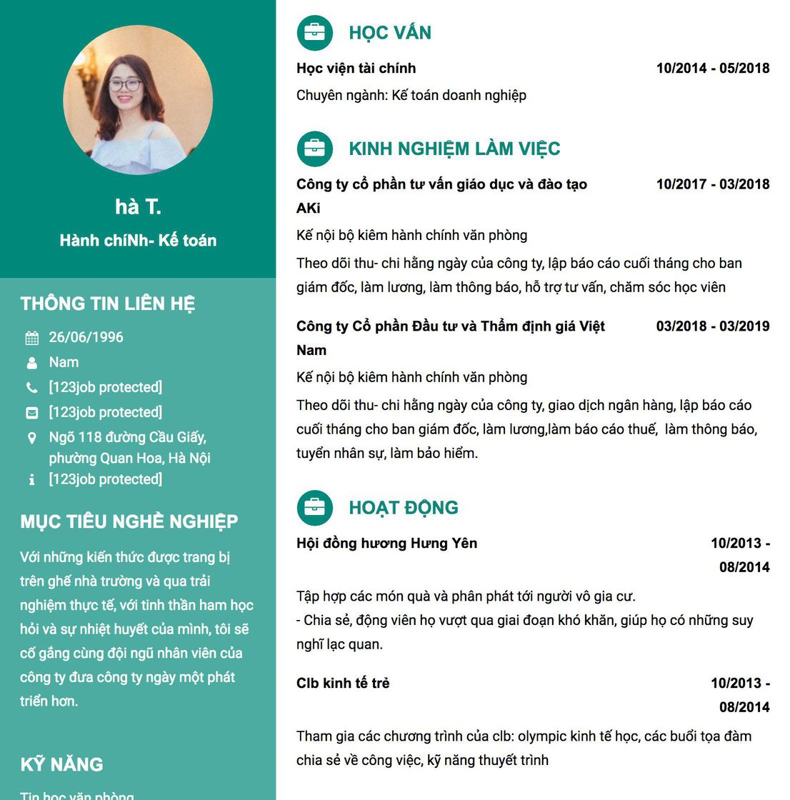 Gợi ý cách viết Mẫu CV tham khảo Hành chíNh- Kế toán 