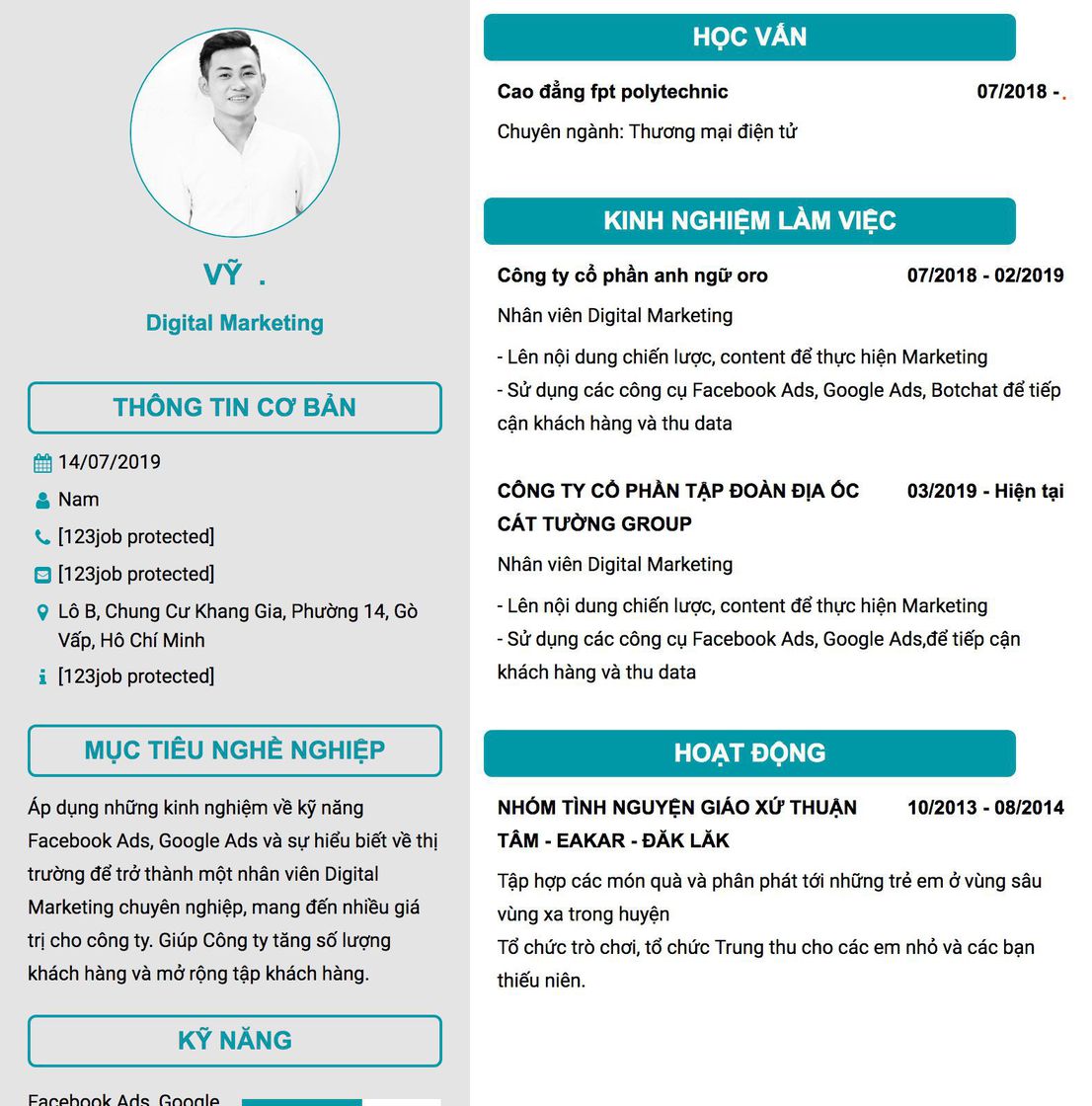 Gợi ý cách viết Mẫu CV tham khảo Digital Marketing 