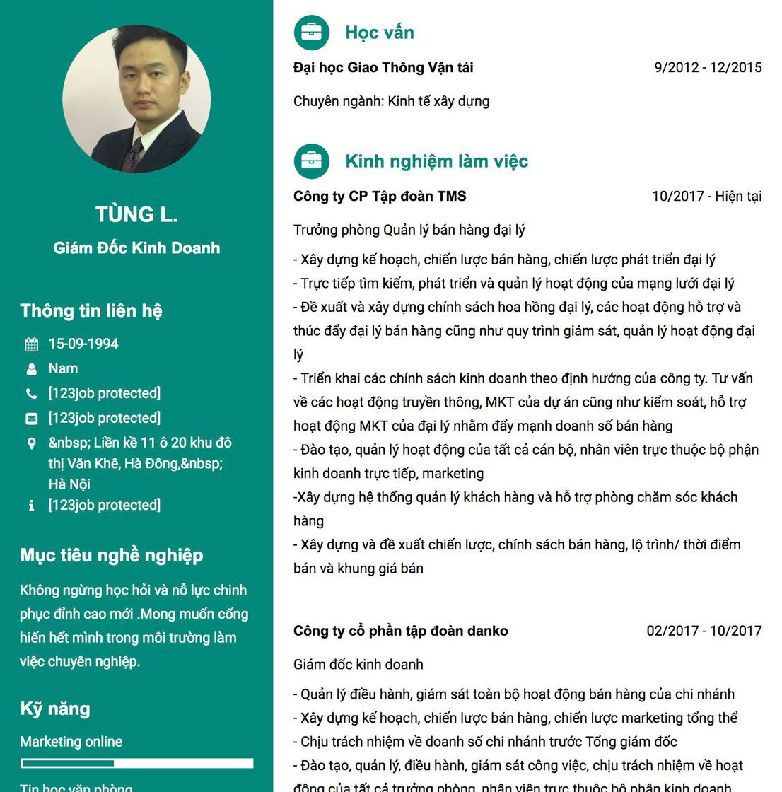 Gợi ý cách viết Mẫu CV tham khảo Giám đốc kinh doanh 