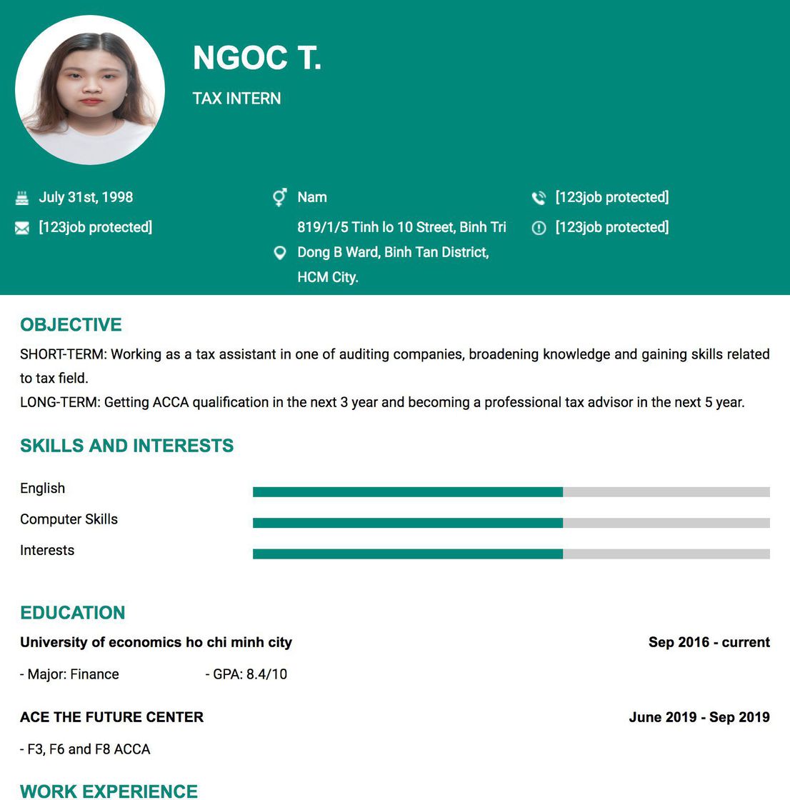 Gợi ý cách viết Mẫu CV tham khảo TAX INTERN 