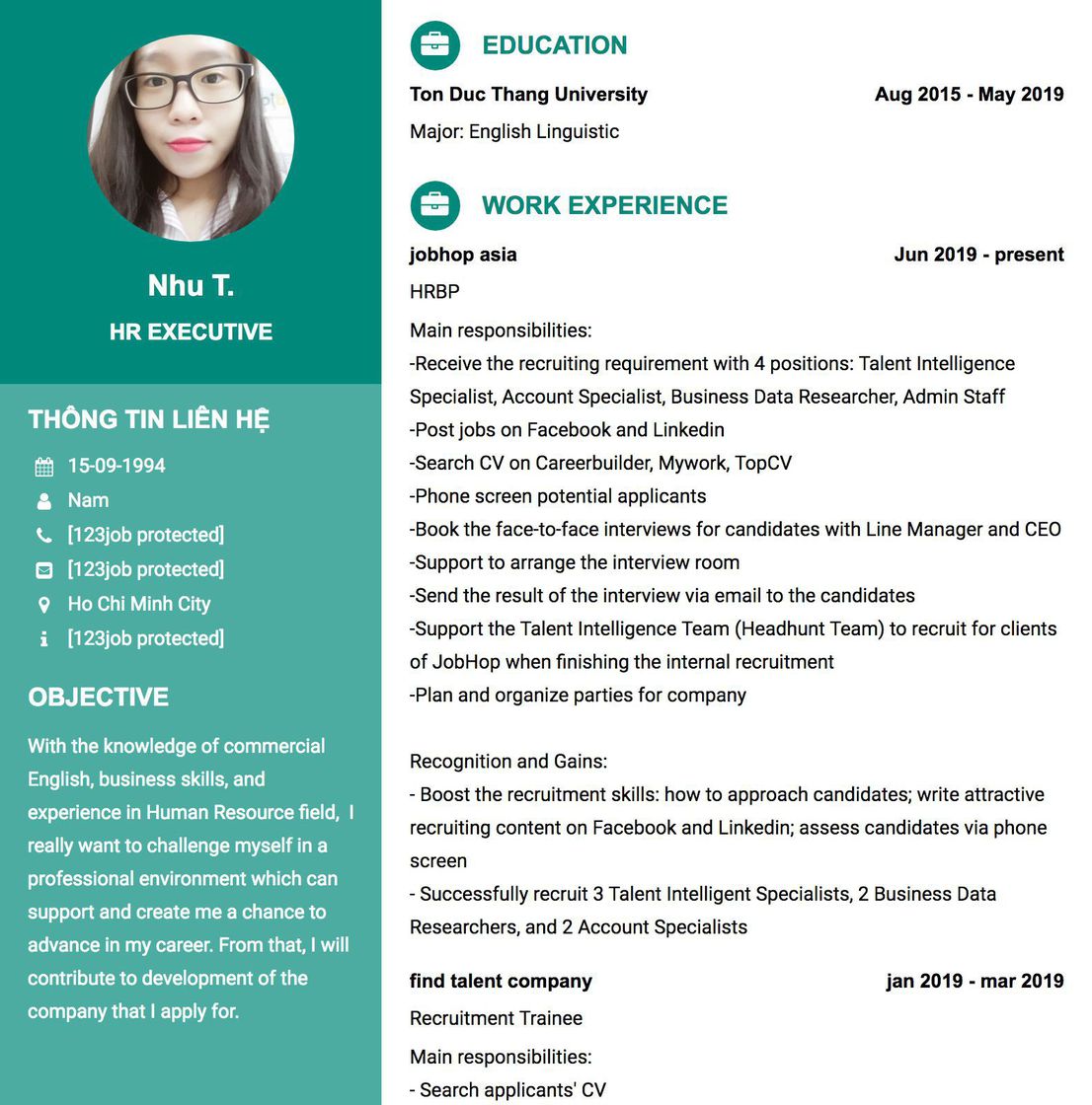 Gợi ý cách viết Mẫu CV tham khảo HR EXECUTIVE 