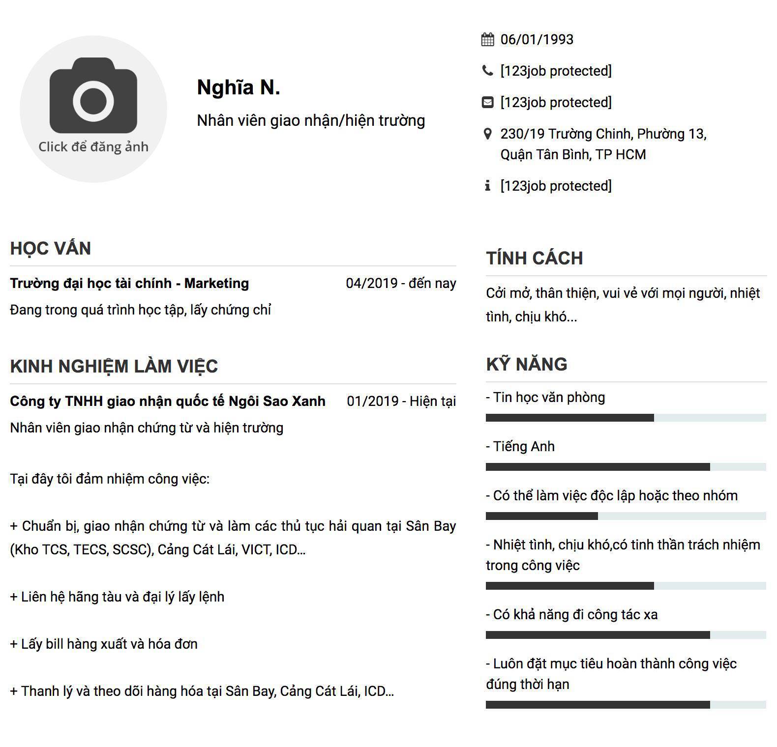 Gợi ý cách viết Mẫu CV tham khảo Nhân viên giao nhận/hiện trường 