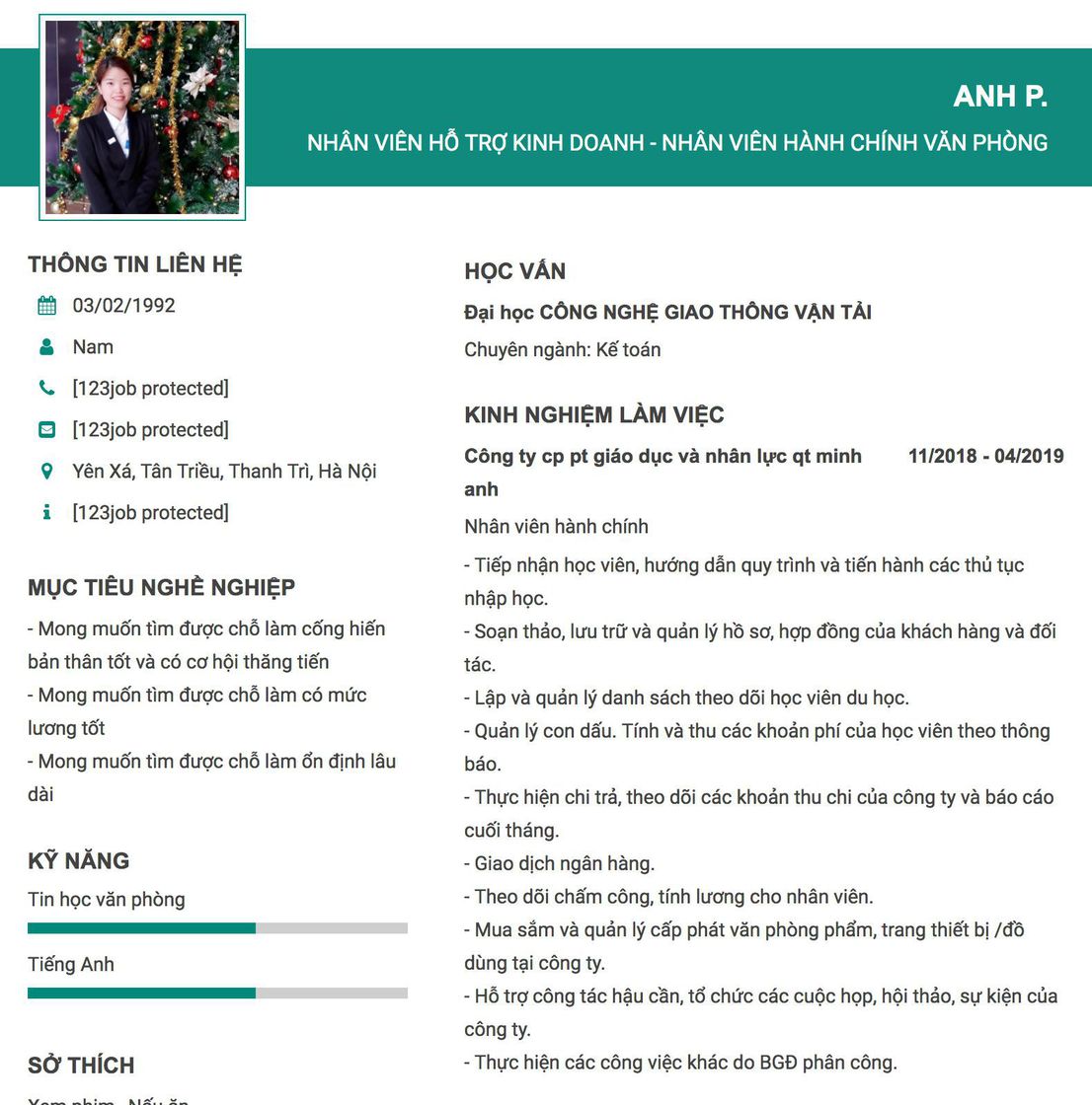 Gợi ý cách viết Mẫu CV tham khảo Nhân viên hỗ trợ kinh doanh - Nhân viên hành chính văn phòng 