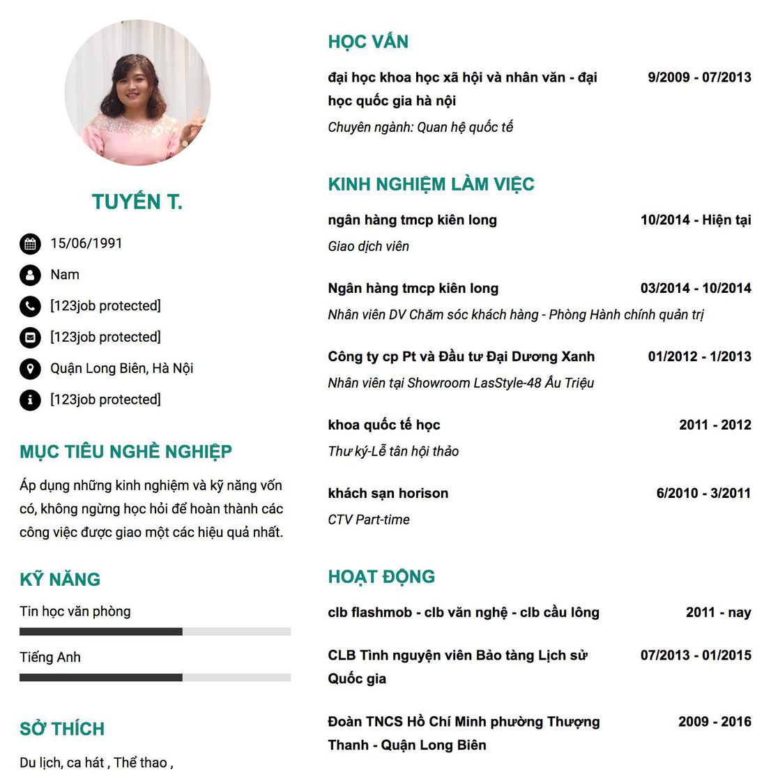 Gợi ý cách viết Mẫu CV tham khảo Giao dịch viên 