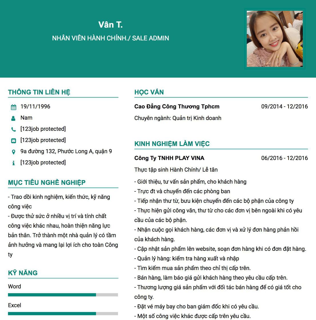 Gợi ý cách viết Mẫu CV tham khảo NHÂN VIÊN HÀNH CHÍNH./ SALE ADMIN 