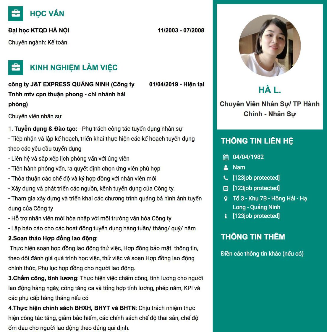 Gợi ý cách viết Mẫu CV tham khảo Chuyên viên nhân sự/ TP Hành chính - Nhân sự 