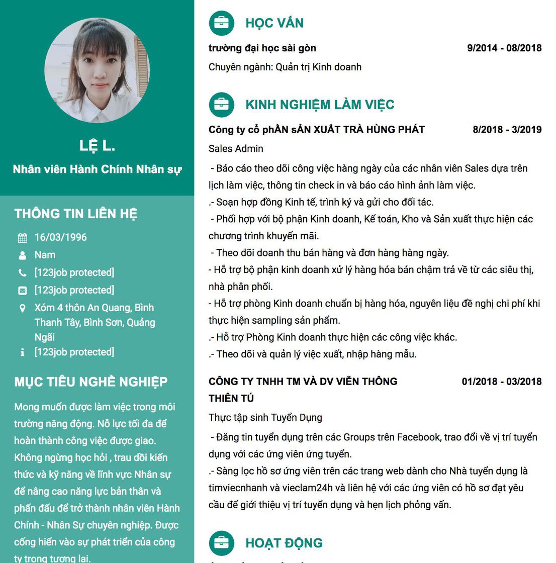 Gợi ý cách viết Mẫu CV tham khảo Nhân viên Hành Chính Nhân sự 