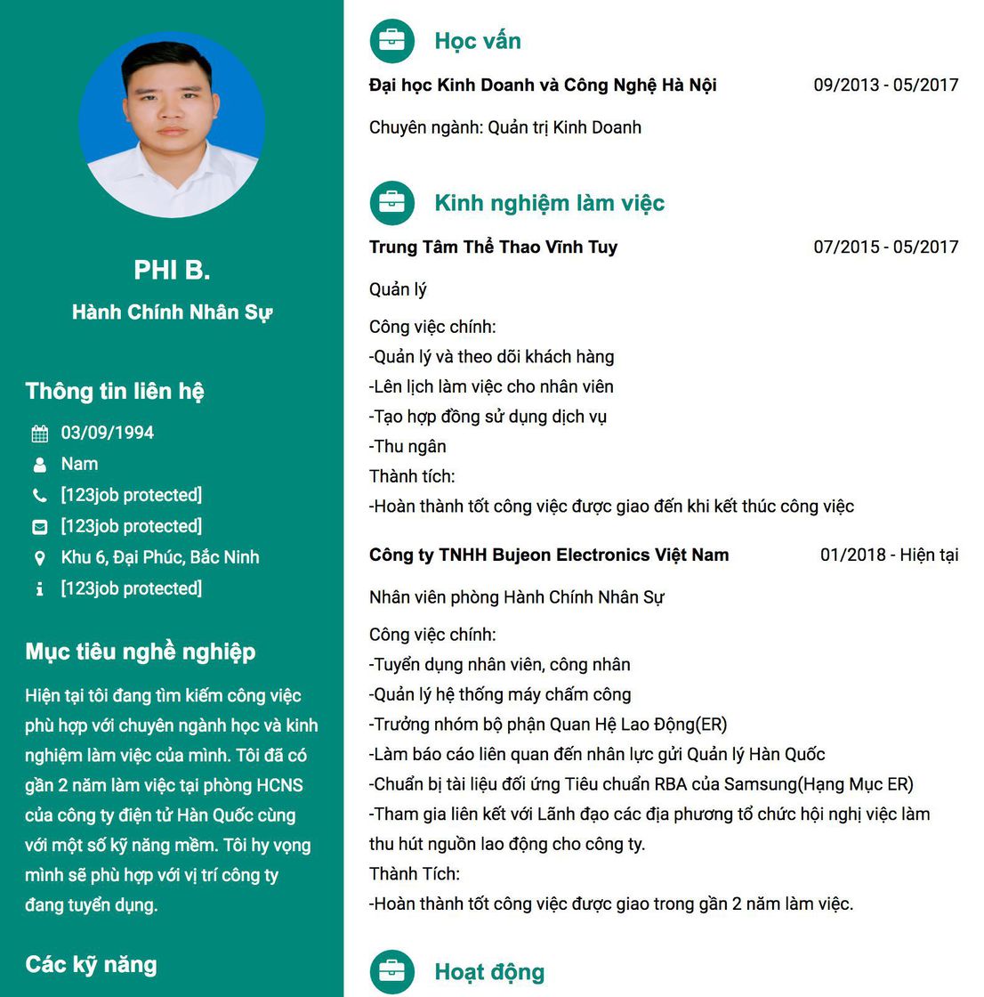 Gợi ý cách viết Mẫu CV tham khảo Hành Chính Nhân Sự 