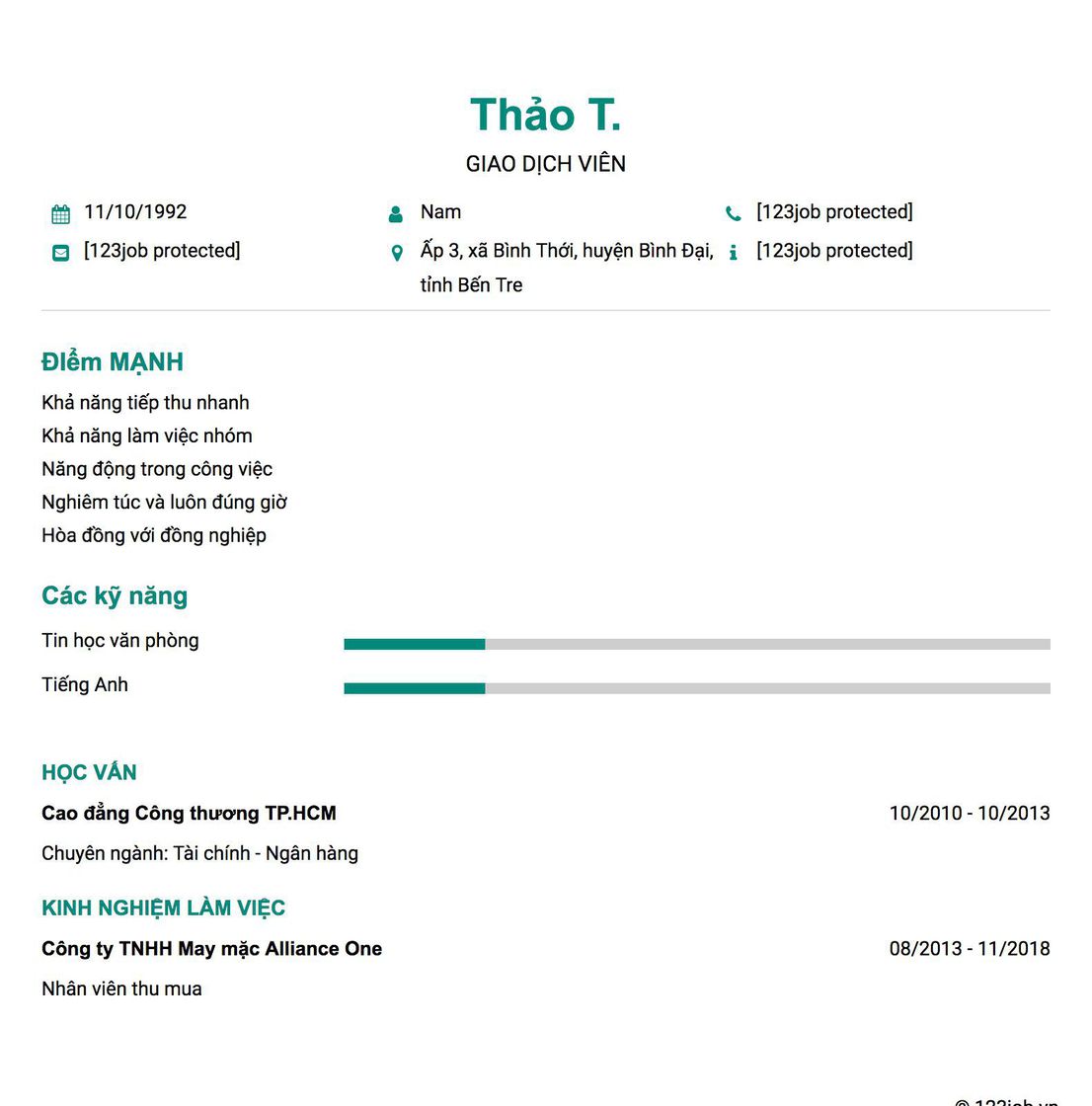 Gợi ý cách viết Mẫu CV tham khảo Giao dịch viên 