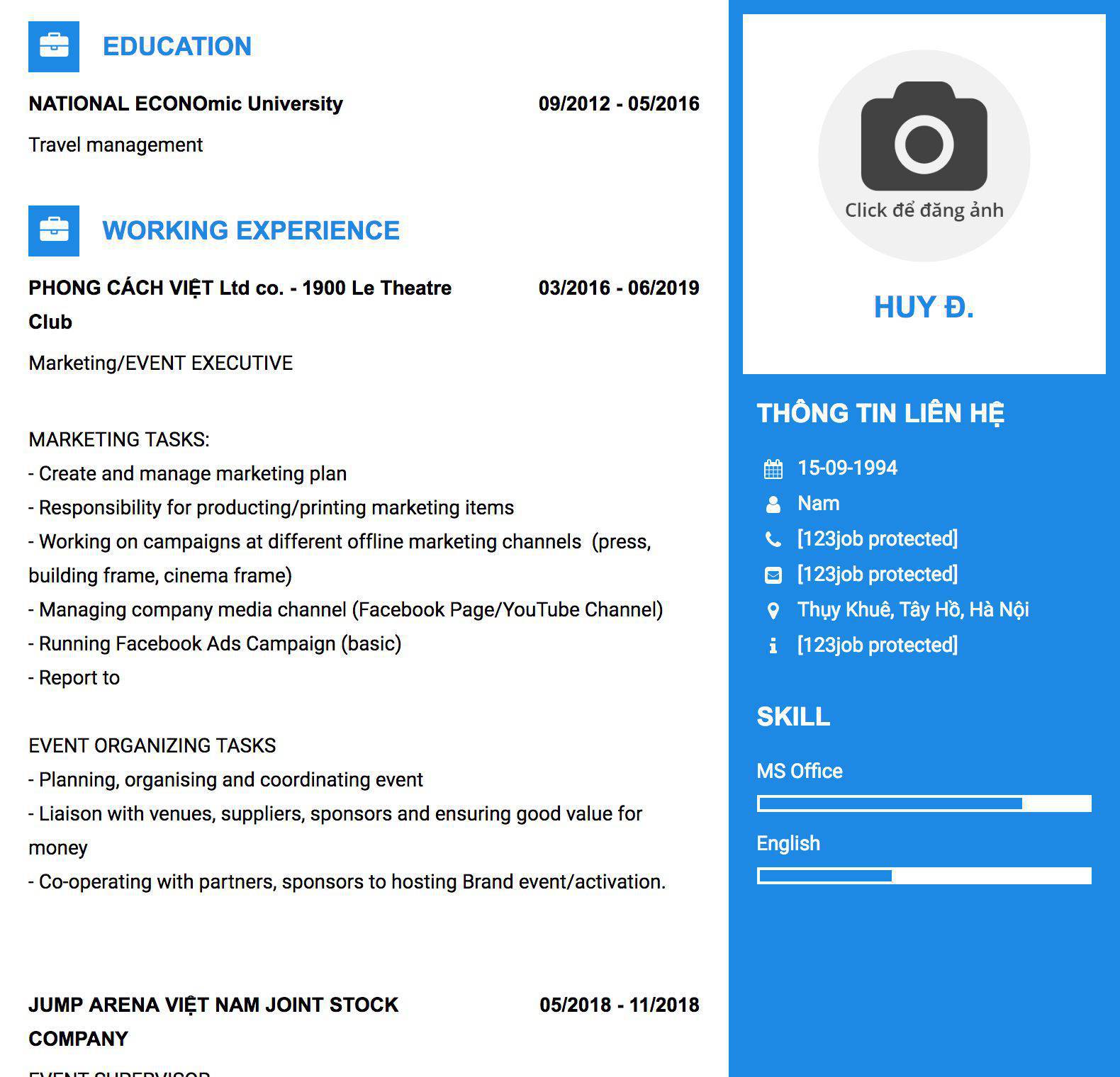 Gợi ý cách viết Mẫu CV tham khảo Marketing/EVENT EXECUTIVE