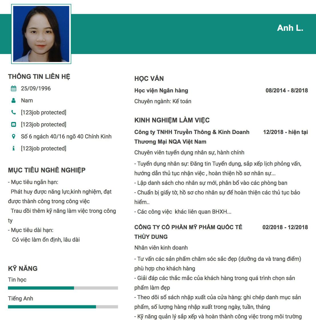 Gợi ý cách viết Mẫu CV tham khảo Chuyên viên tuyển dụng nhân sự, hành chính 