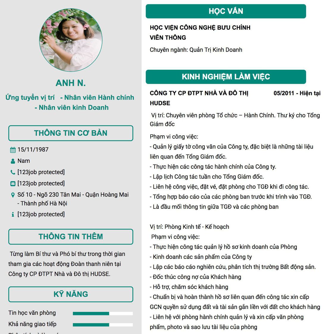 Gợi ý cách viết Mẫu CV tham khảo Ứng tuyển vị trí&nbsp; &nbsp;- Nhân viên Hành chính&nbsp; &nbsp;- Nhân viên kinh Doanh 