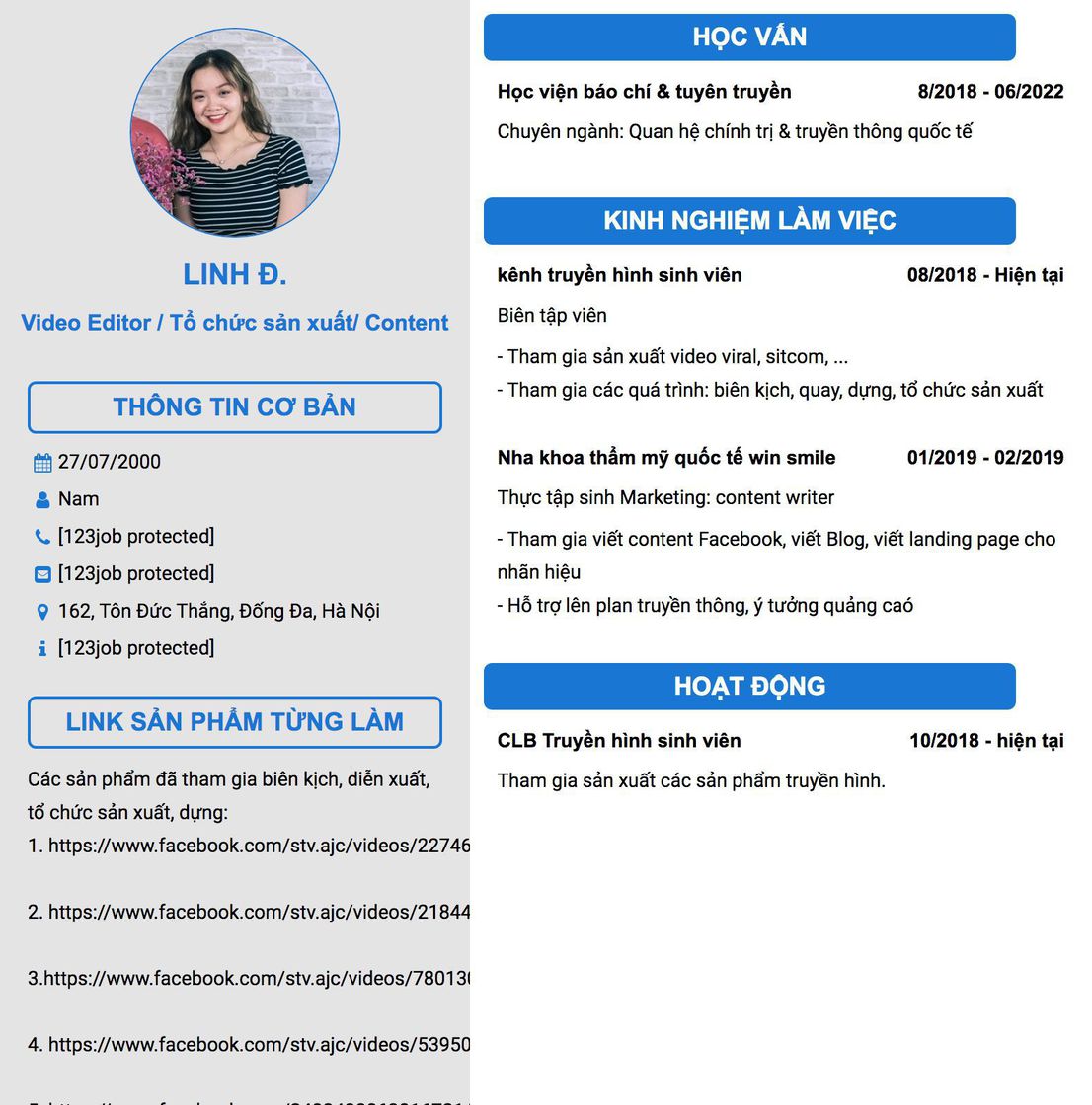 Gợi ý cách viết Mẫu CV tham khảo Video Editor / Tổ chức sản xuất/ Content 