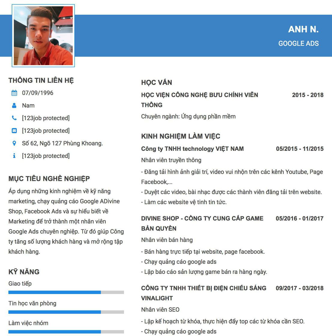 Gợi ý cách viết Mẫu CV tham khảo Google Ads 